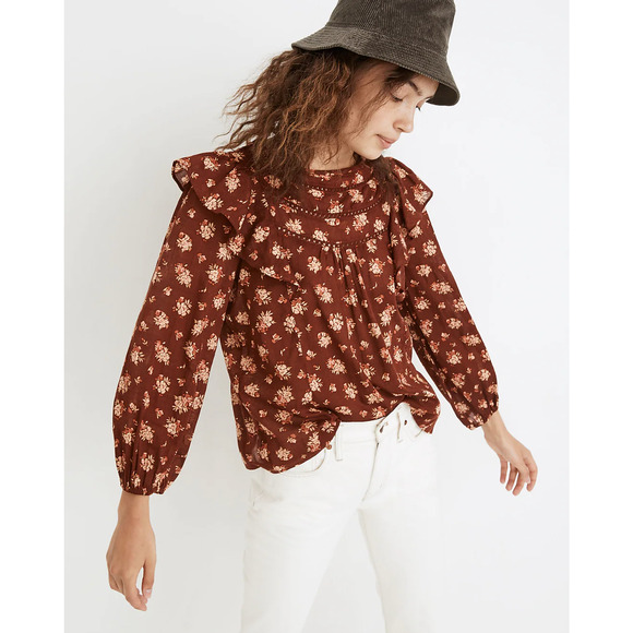 Madewell Tops - MADEWELL Ladder-Trim Ruffle Top in Homestead Bouquet Floral Cottagecore M